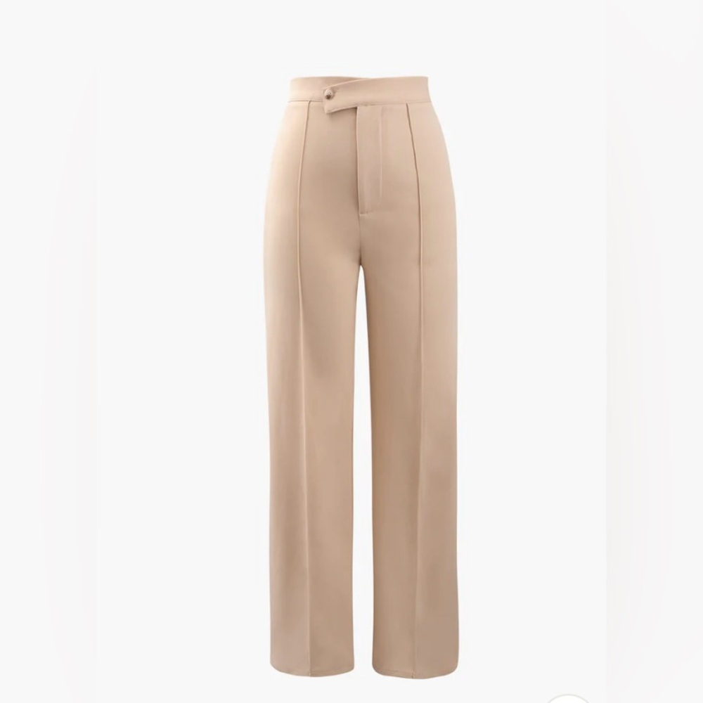 High-Waist Straight-Leg Pants in Beige